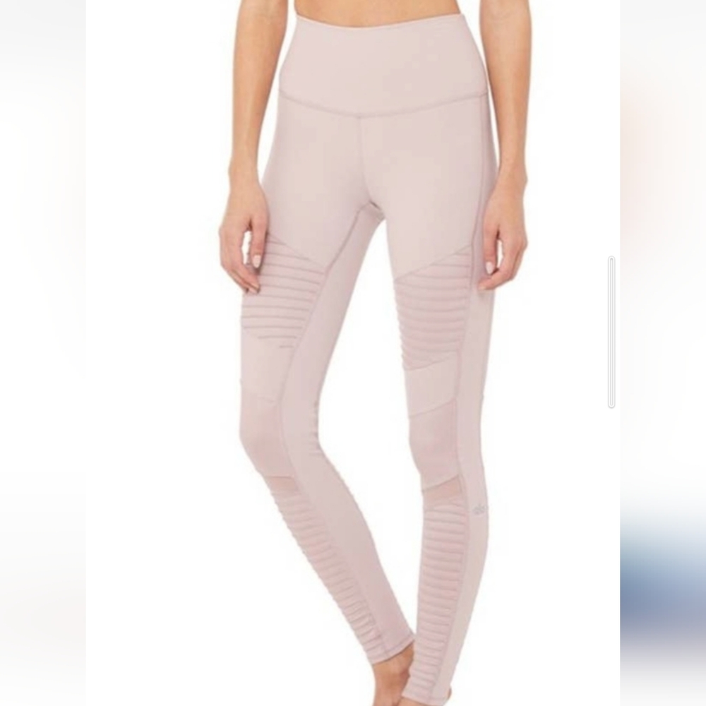 Alo Yoga High Waist Moto Legging in Lavender Beige Light Purple - Pink Small - Picture 1 of 9